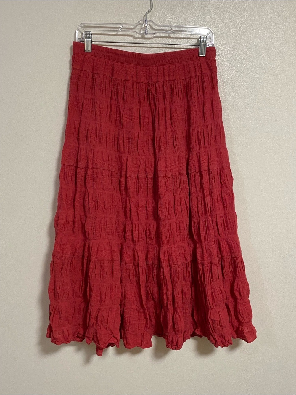 Max Studio Crimson Crinkle Midi Skirt